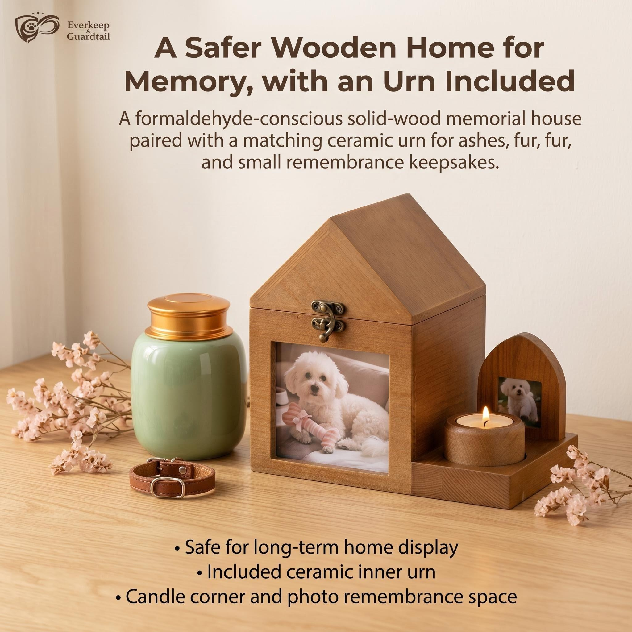 Solid-Wood Memorial House with Ceramic Inner Urn - Image 3