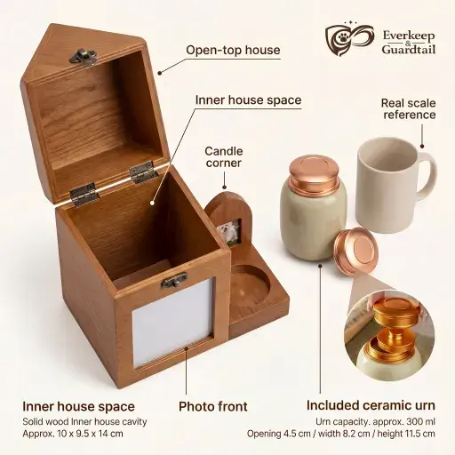 Solid-Wood Memorial House with Ceramic Inner Urn - Image 5