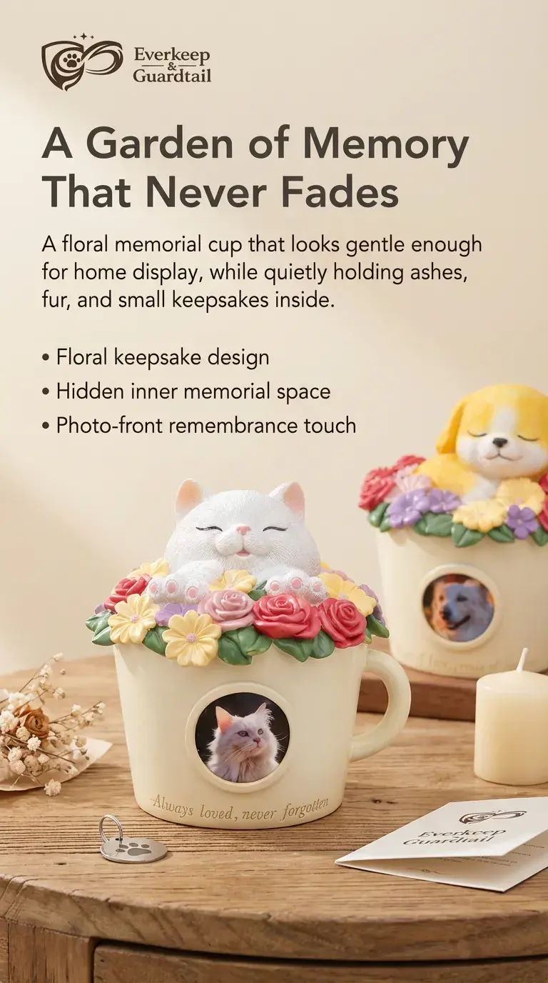 Floral Memorial Cup Urn with Photo Window - Image 2