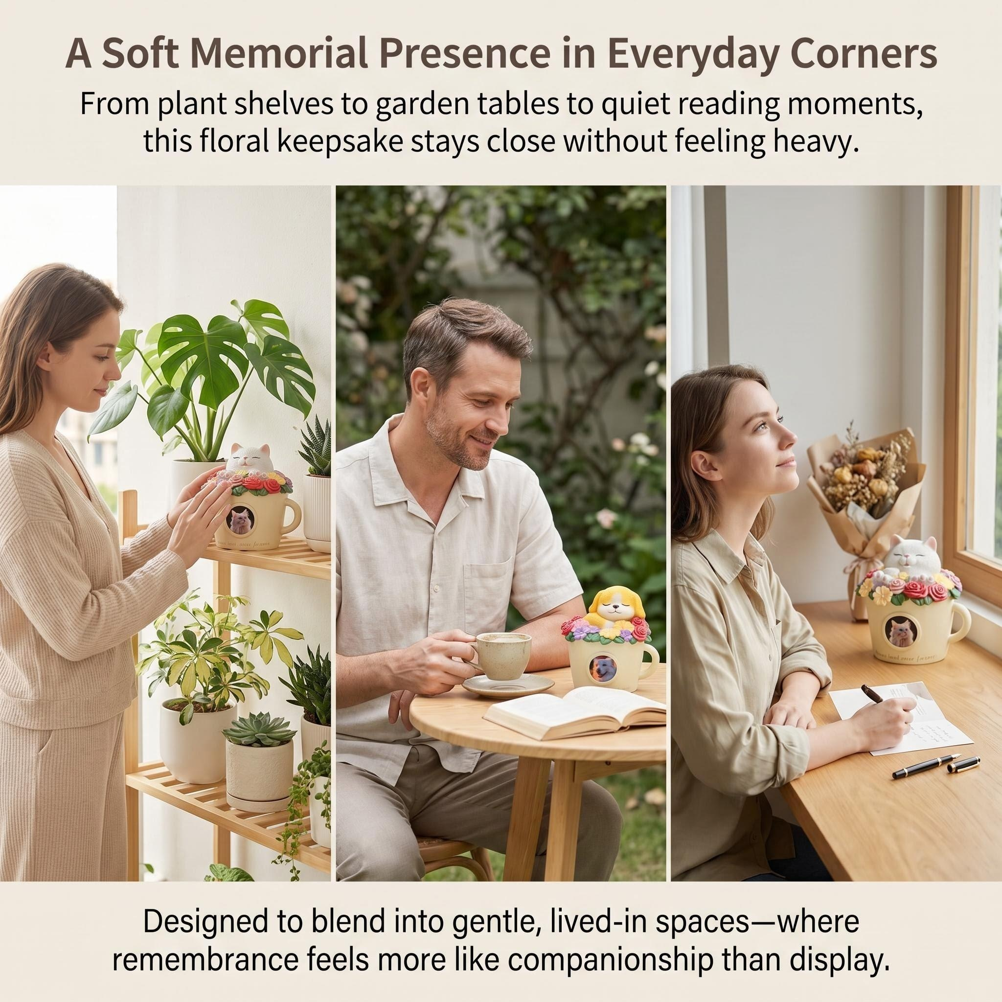 Floral Memorial Cup Urn with Photo Window - Image 3