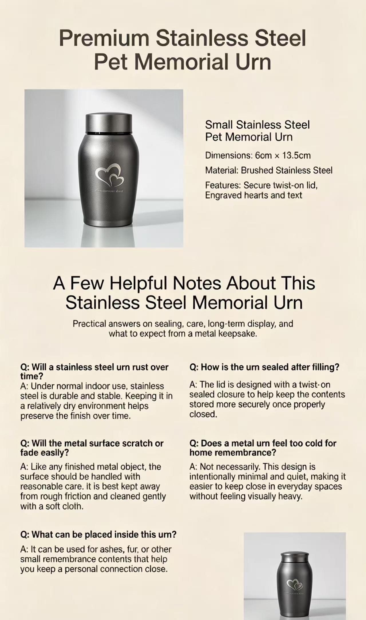 Small Stainless Steel Pet Memorial Urn - Image 8