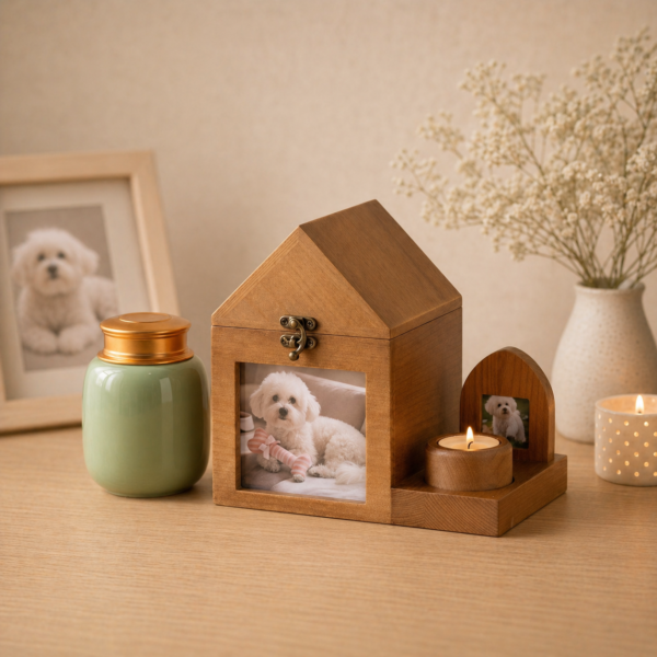 Solid-Wood Memorial House with Ceramic Inner Urn
