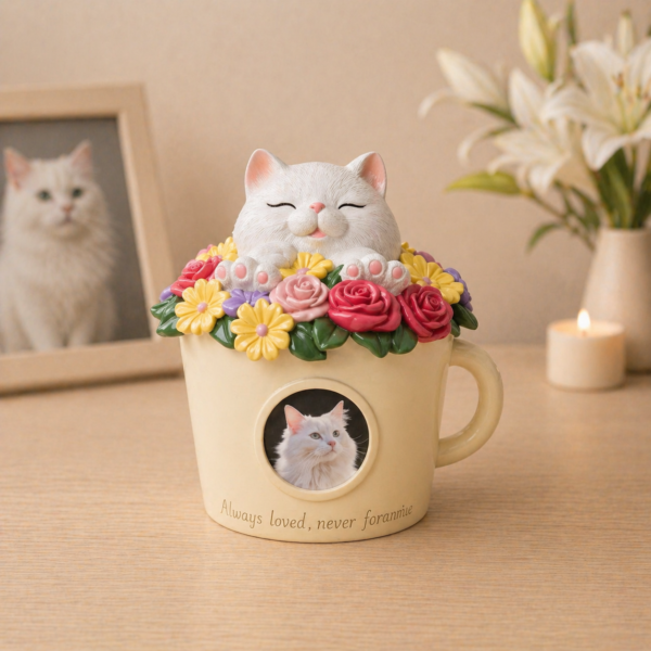 Floral Memorial Cup Urn with Photo Window