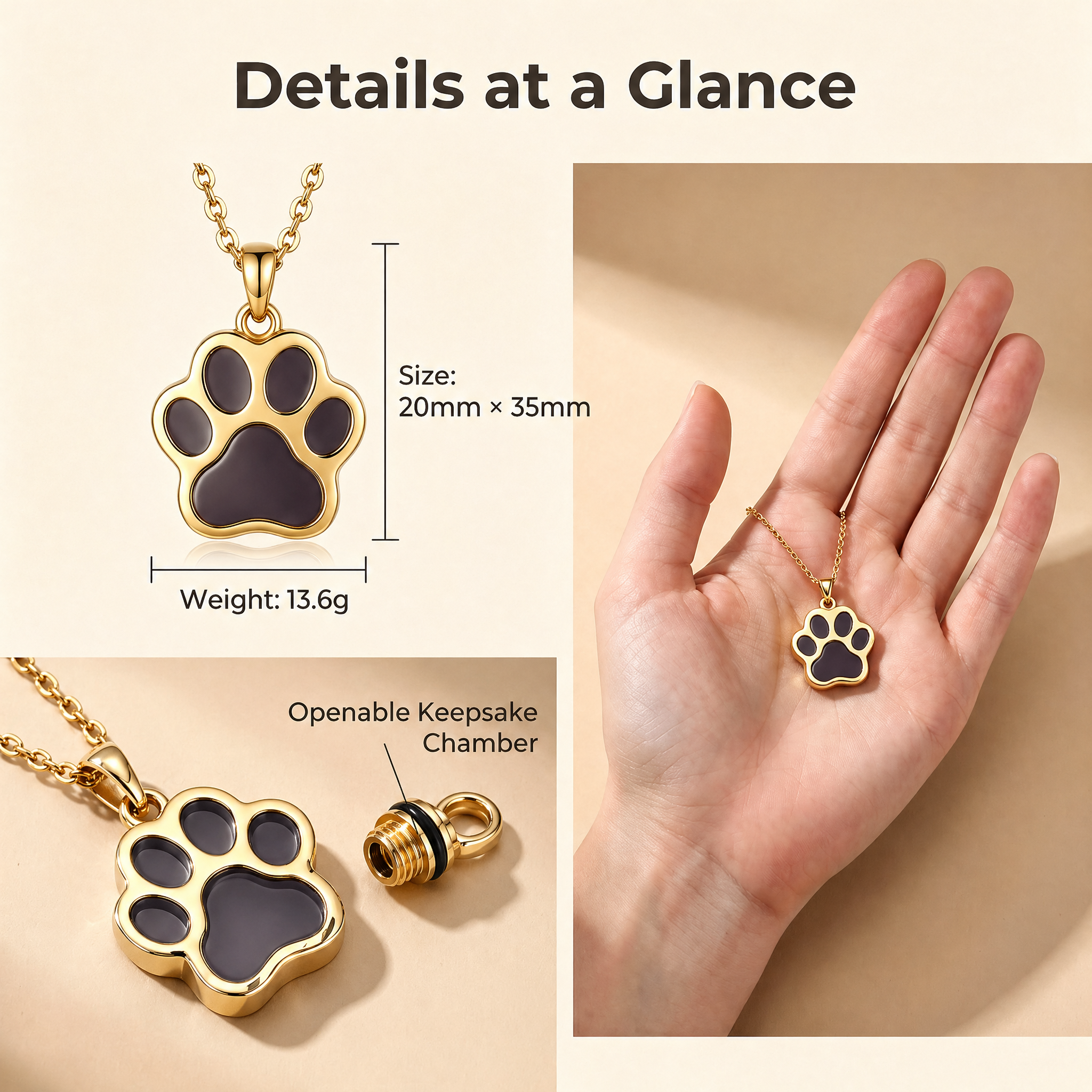 Paw Print Pet Ashes Pendant Necklace - Image 4