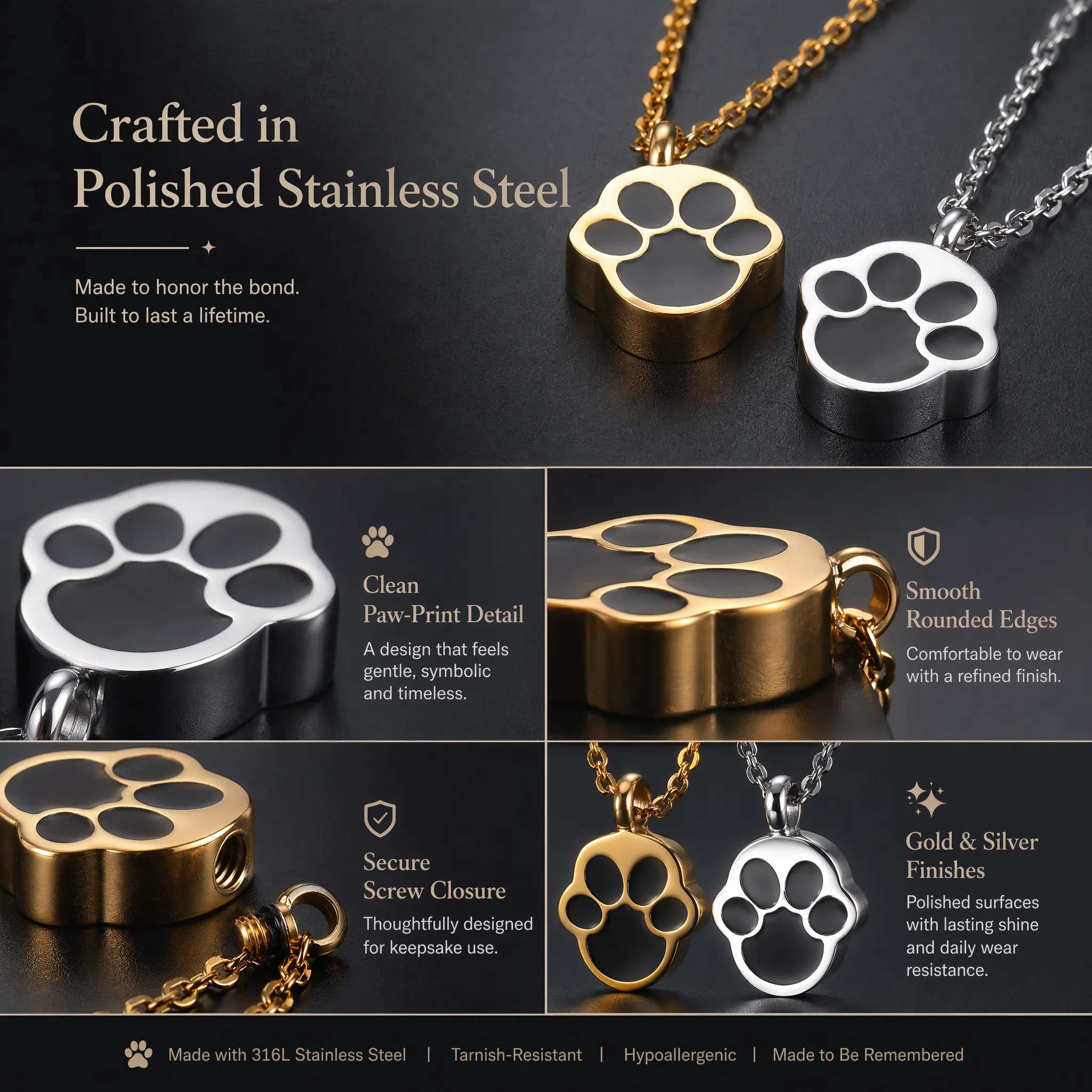 Paw Print Pet Ashes Pendant Necklace - Image 5